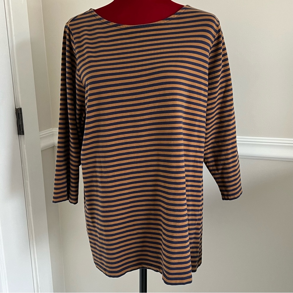 Denim & Co 3/4 sleeve striped top in perfect jersey